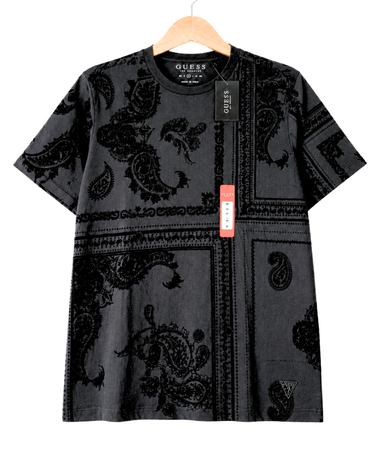 GUESS Men’s Size M Black Paisley Flocked T-Shirt Velvet Short Sleeve NWT