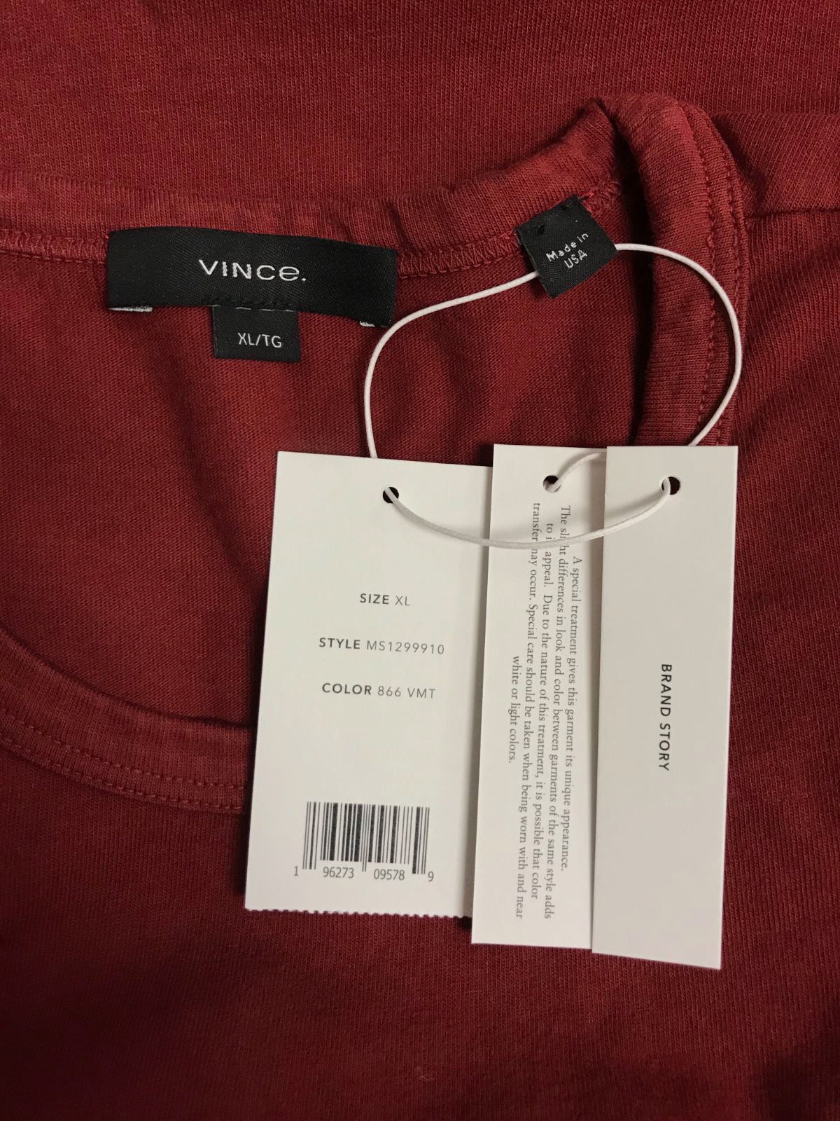 $80 Vince Men’s Red Solid Garment Dye Short Sleeve Cotton Crew T-Shirt Size XL
