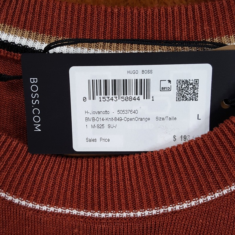 HUGO BOSS Shirt Mens Large Burnt Orange Pullover Crew Linen Knit JIOVANOTTO $198