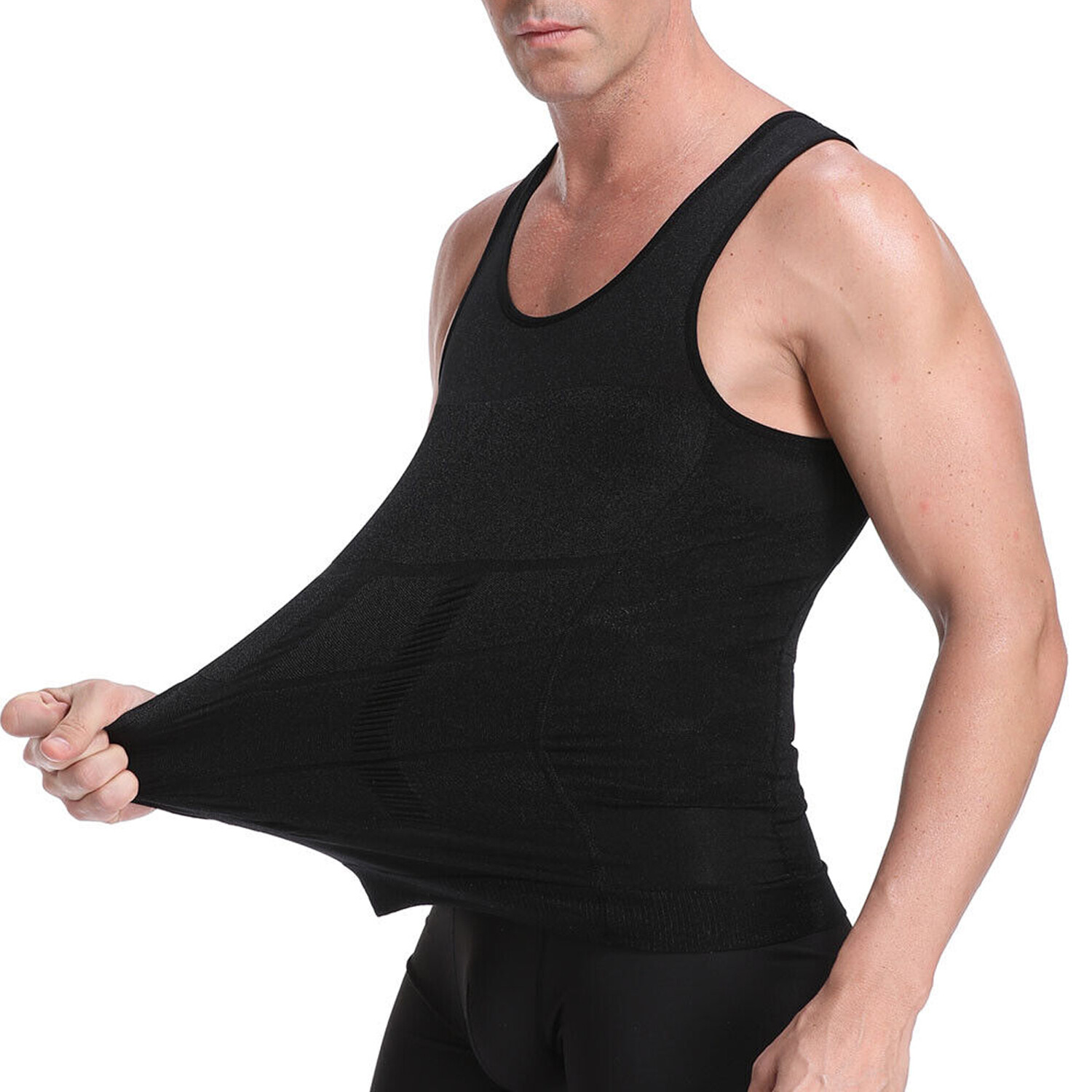 Men’s 3 Pack Compression Shirt Slimming Body Shaper Vest Gym Workout Tank Top