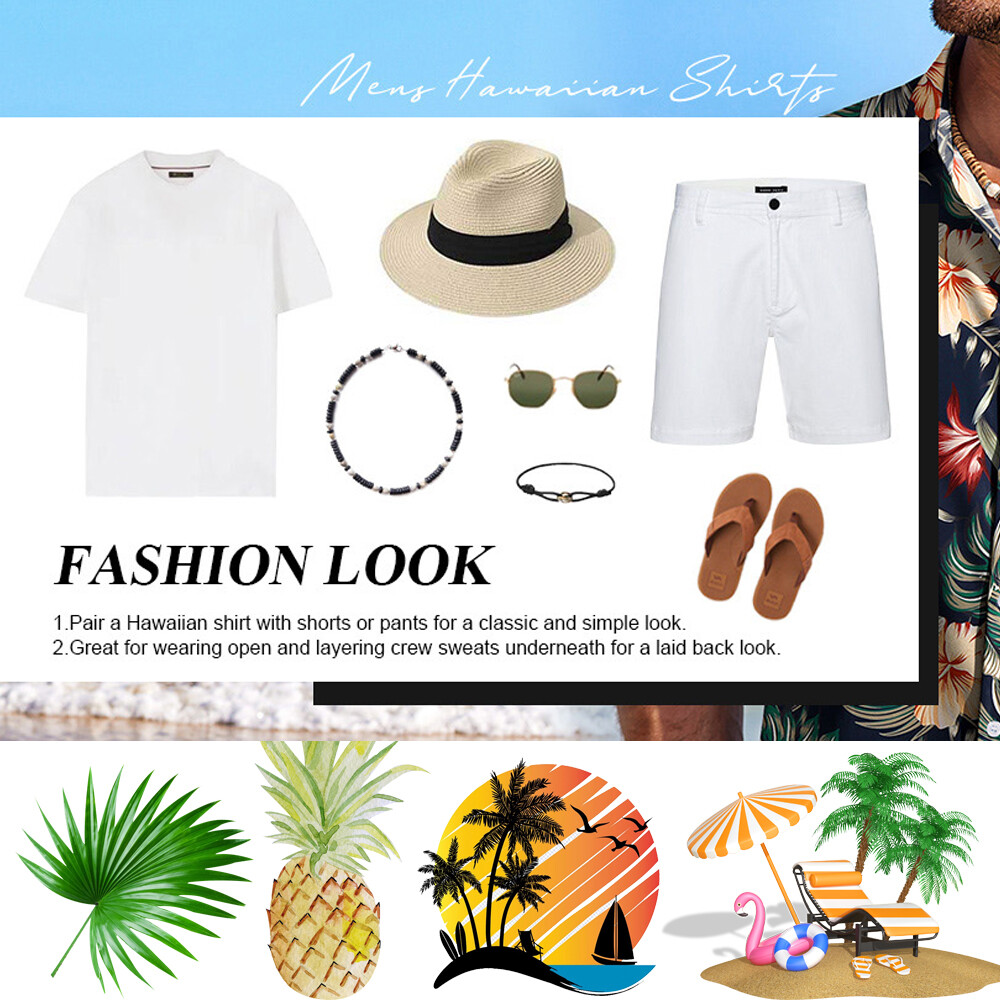 Hawaiian Shirts Men’s Aloha Summer Casual Beach Button-Down Cruise Holiday Party