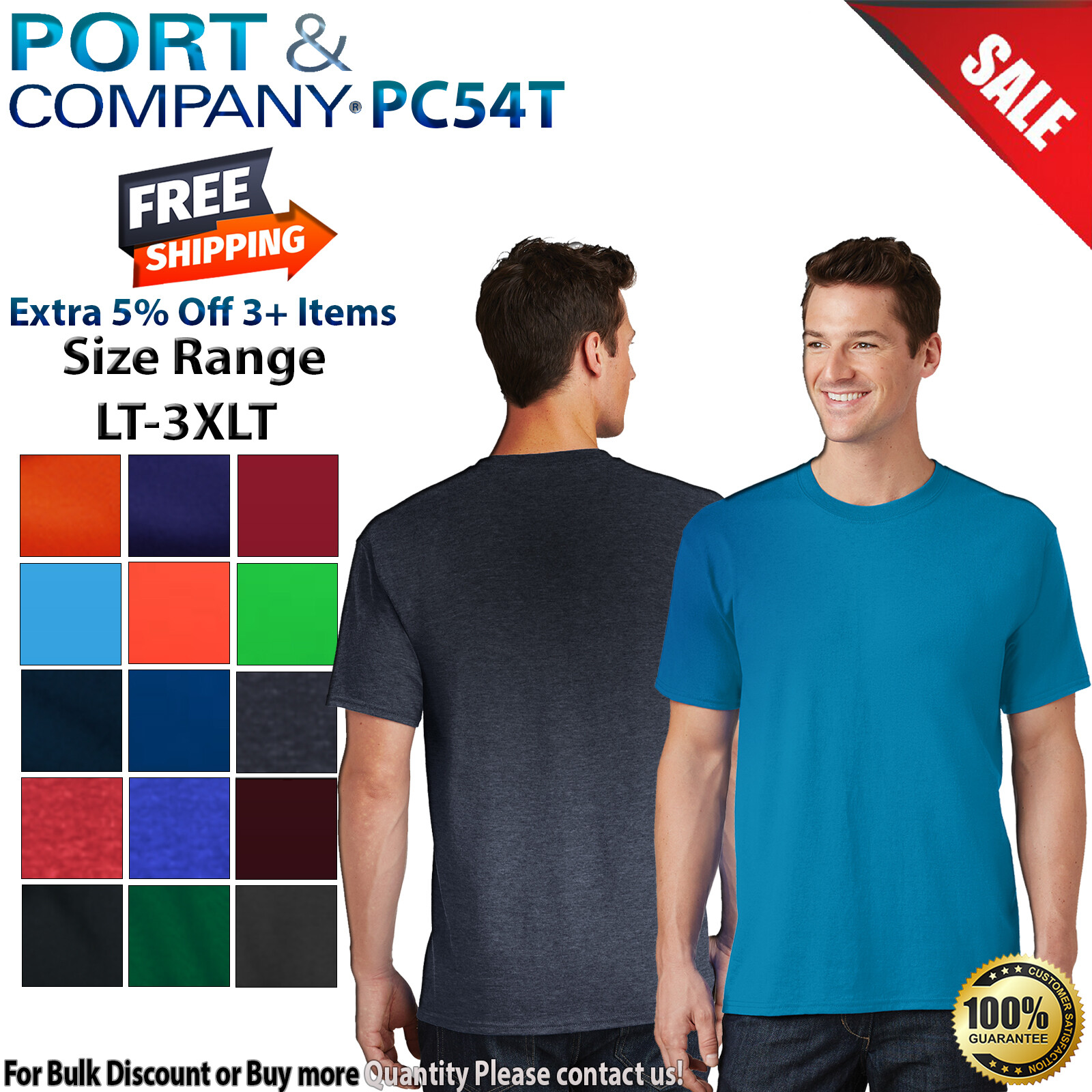 Port & Company PC54T Mens Big & Tall Short Sleeve Core Cotton Crew Neck T-Shirt