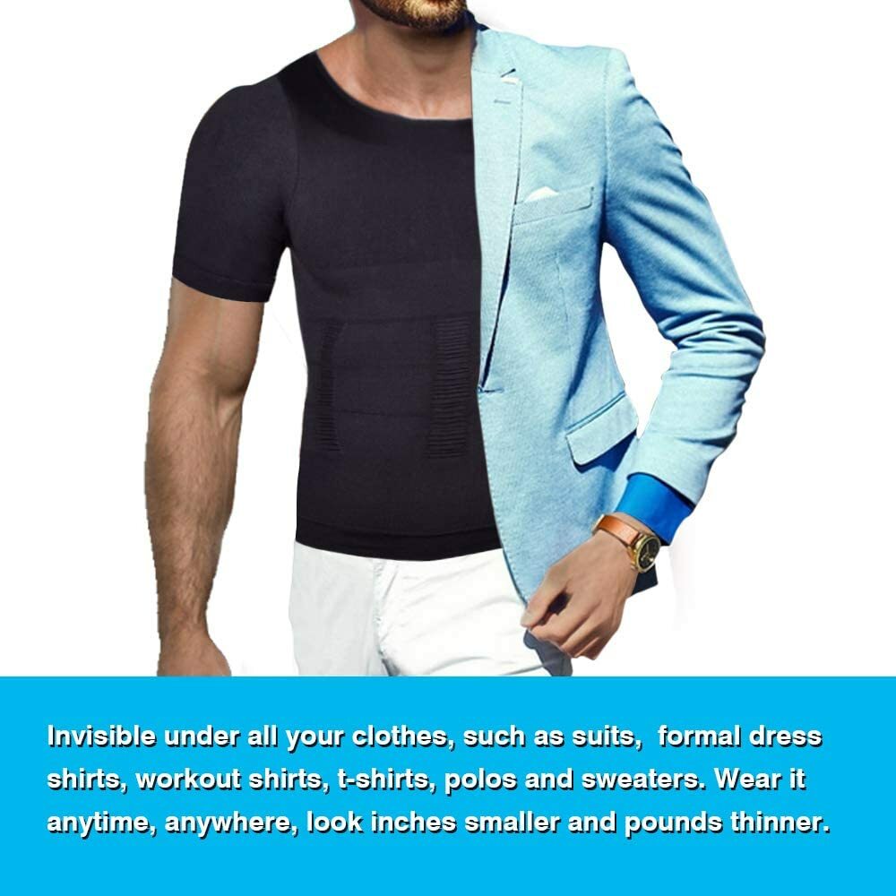 3 Pack Men Body Shaper Slimming Shirts Vest Compression Short Sleeve Shapewear