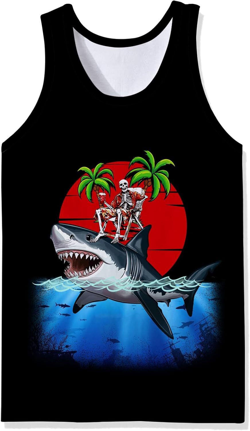 Mens Cotton Tank Tops Funny Graphic Beach Summer Sleeveless Muscle Tank Top