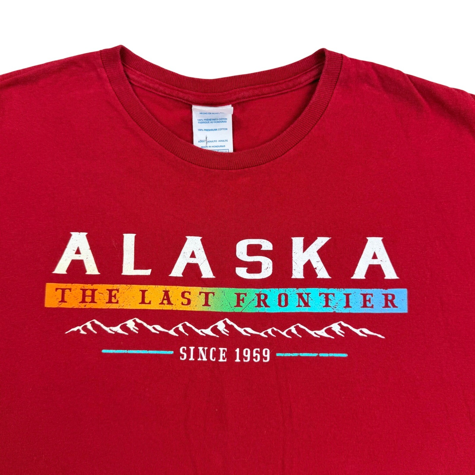 Vintage Alaska Shirt Men Large Red Cotton Delta Pro Weight The Last Frontier