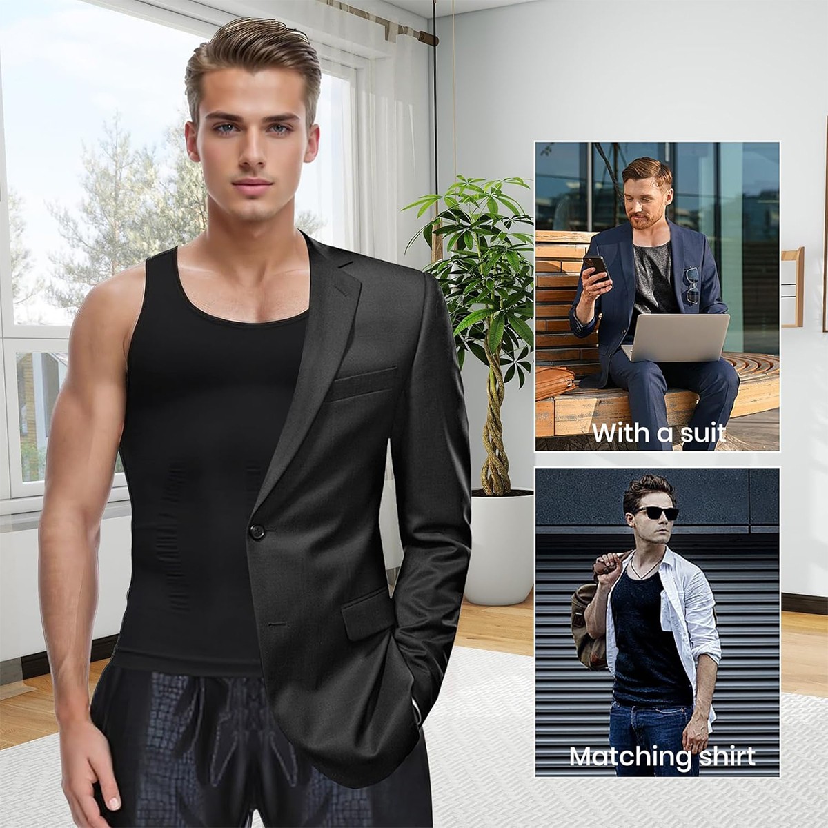 Mens Slimming Tummy Body Shaper Vest Compression T-Shirt Ultra Durable Tank Tops