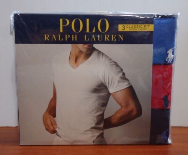 Polo Ralph Lauren 3-Pack Men Cotton Classic V-Neck T-Shirts Multi Size M (38-40)