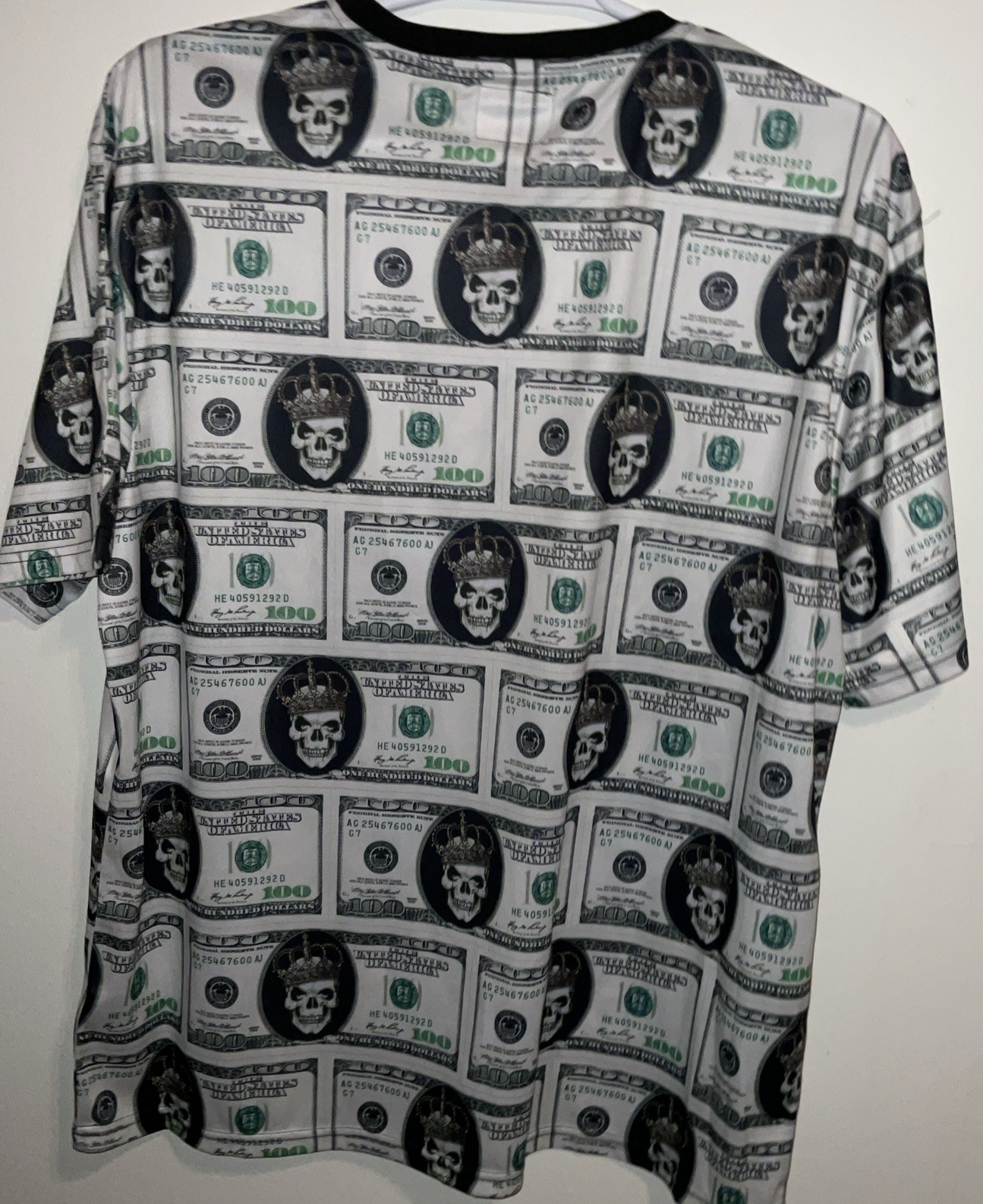 FRESH PRINTS OF BEL AIR POLYESTER DOLLAR GOLD CROWN SKULL PRINT T-SHIRT 3X L NWT