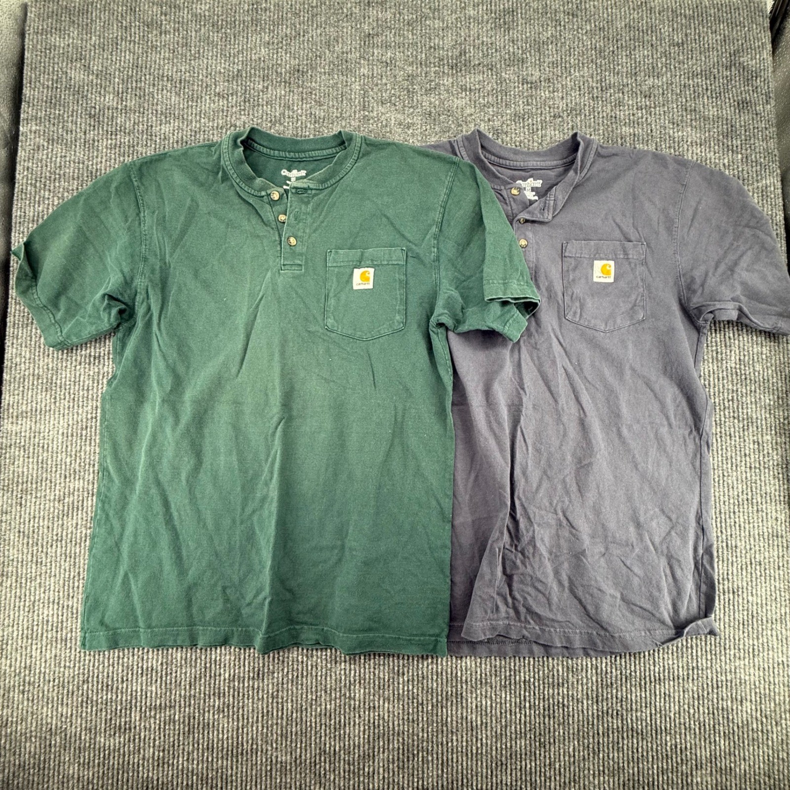 Carhartt Henley Shirt Mens Medium Green Navy 2 Pack Short Sleeve Pocket Work