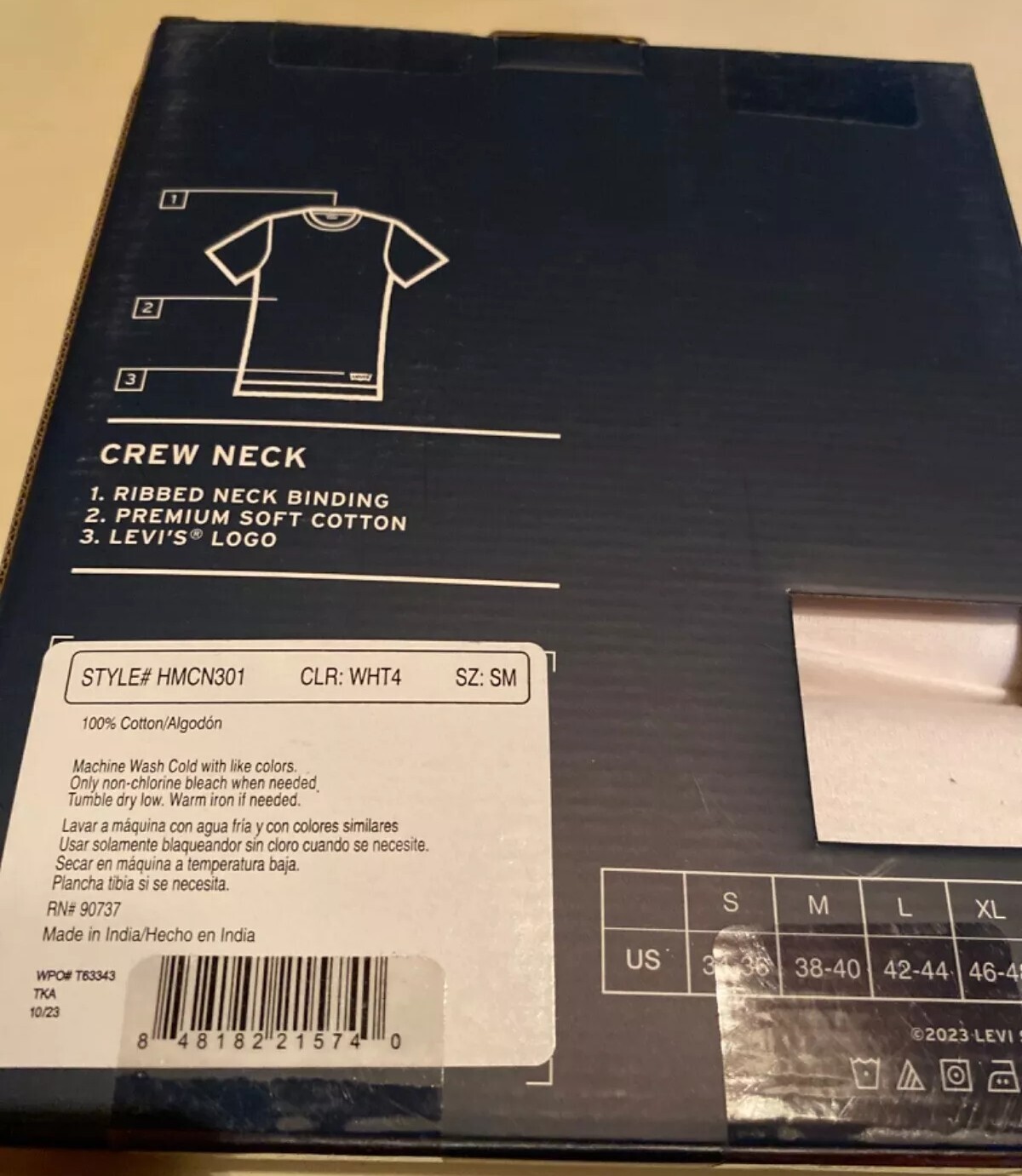 LEVI’S Men’s White 3Pack Crew Neck White T Shirts Premium Cotton Choose Size