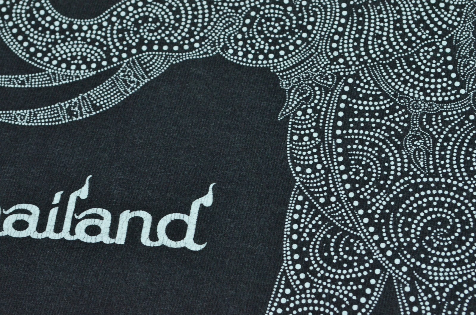 Vintage Thai Thailand Elephant Double Sided 90’s Medium Black Shirt “Beaded Art”