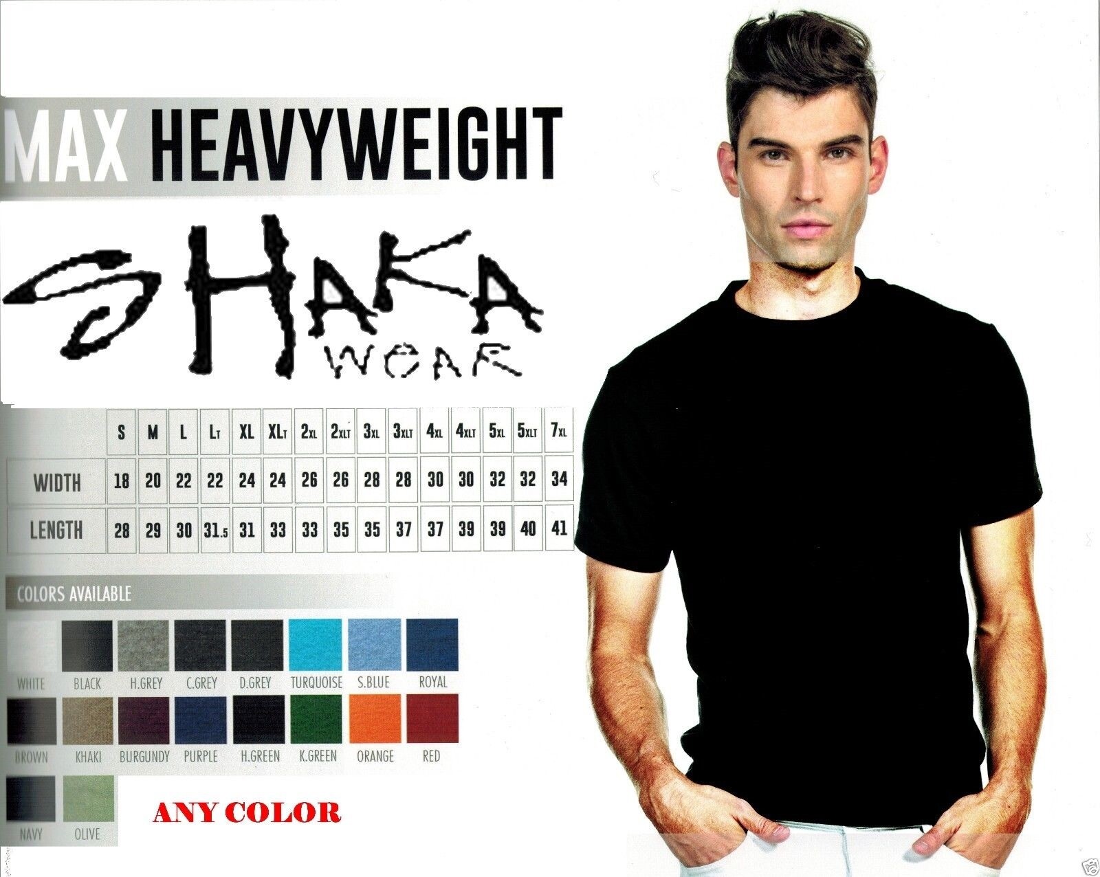 Shaka Wear Mens Max Heavyweight Short Sleeve T-shirt Any Color Basic Plain Tee