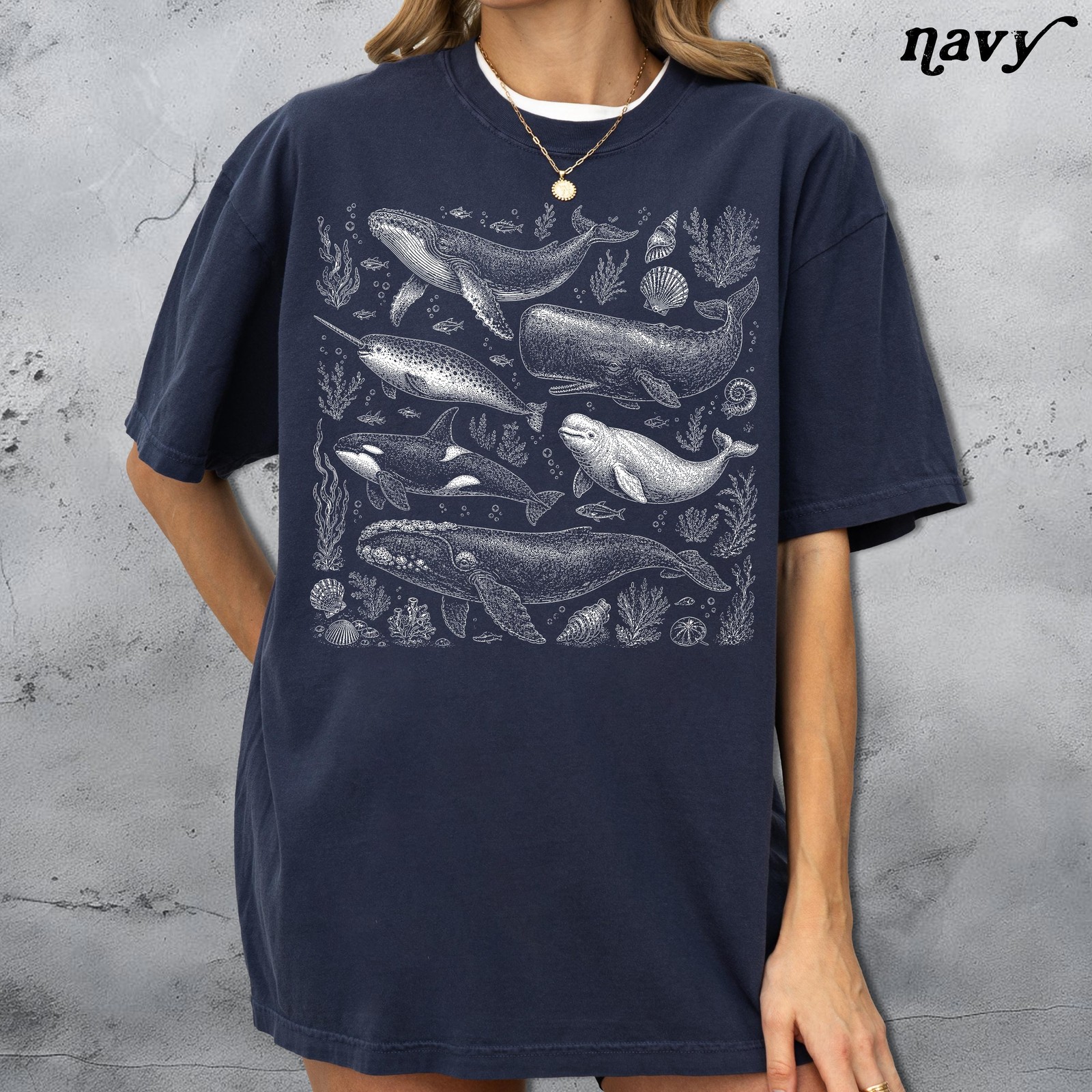 90s Whales T-Shirt Vintage Nautical Marine Life Graphic Tee Unisex