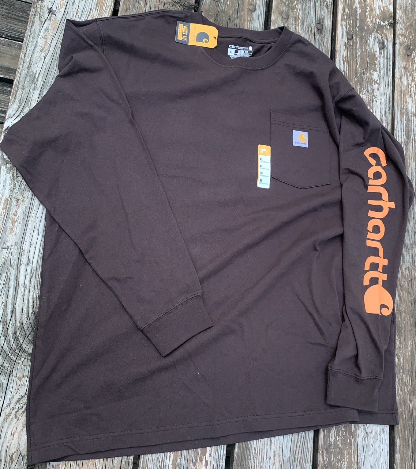 NWT Carhartt Long Sleeve Pocket T Shirt Loose Sz XL Logo Heavy Work Chore Job