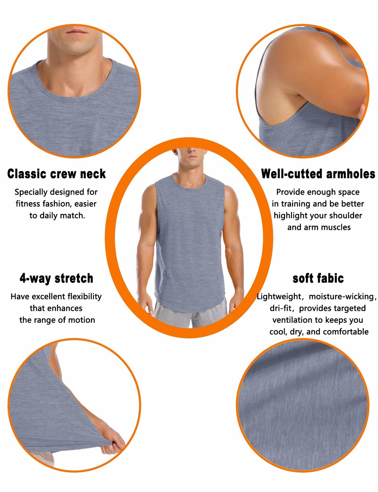 Mens 3 Pack Gym Tank Tops Dry Fit Running Basketball Workout Muscle Tee Strin…