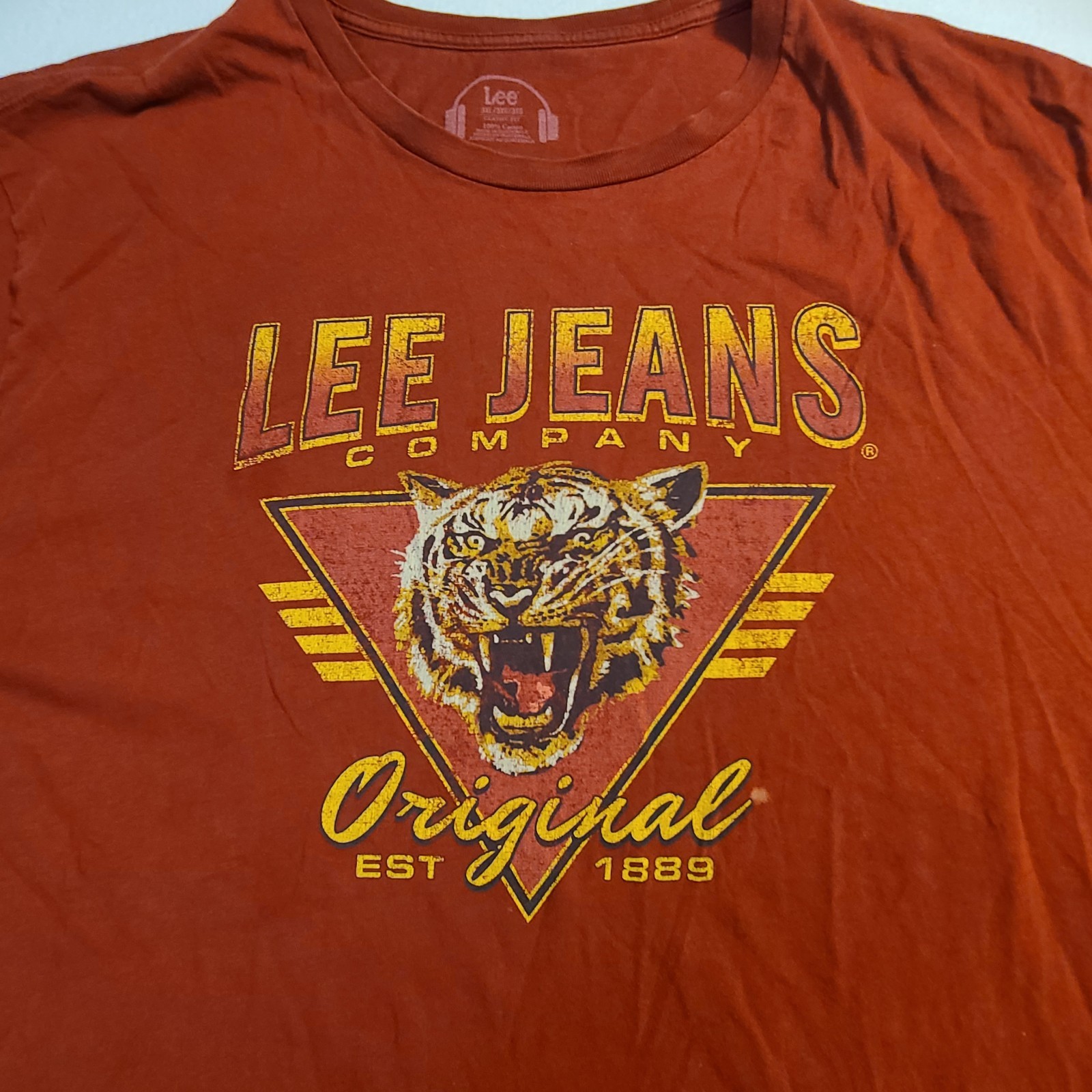 Vintage Lee Red Tiger 3XL Graphic Logo T-Shirt Crew Neck Short Sleeve Tagless