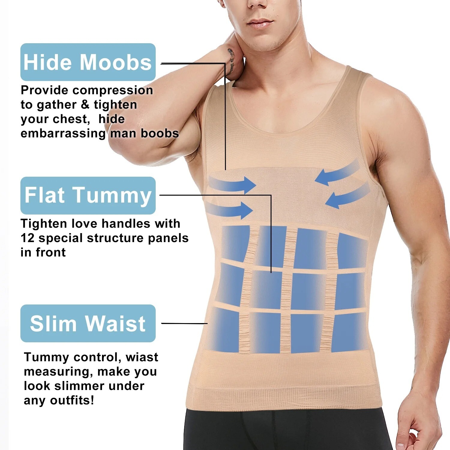 3 Pack Men Compression Shirts Slimming Body Shaper Vest Tummy Control Shapewear