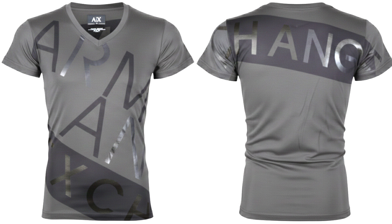 ARMANI EXCHANGE Grey BIAS Short Sleeve Slim Fit Designer V-NECK T-shirt NWT