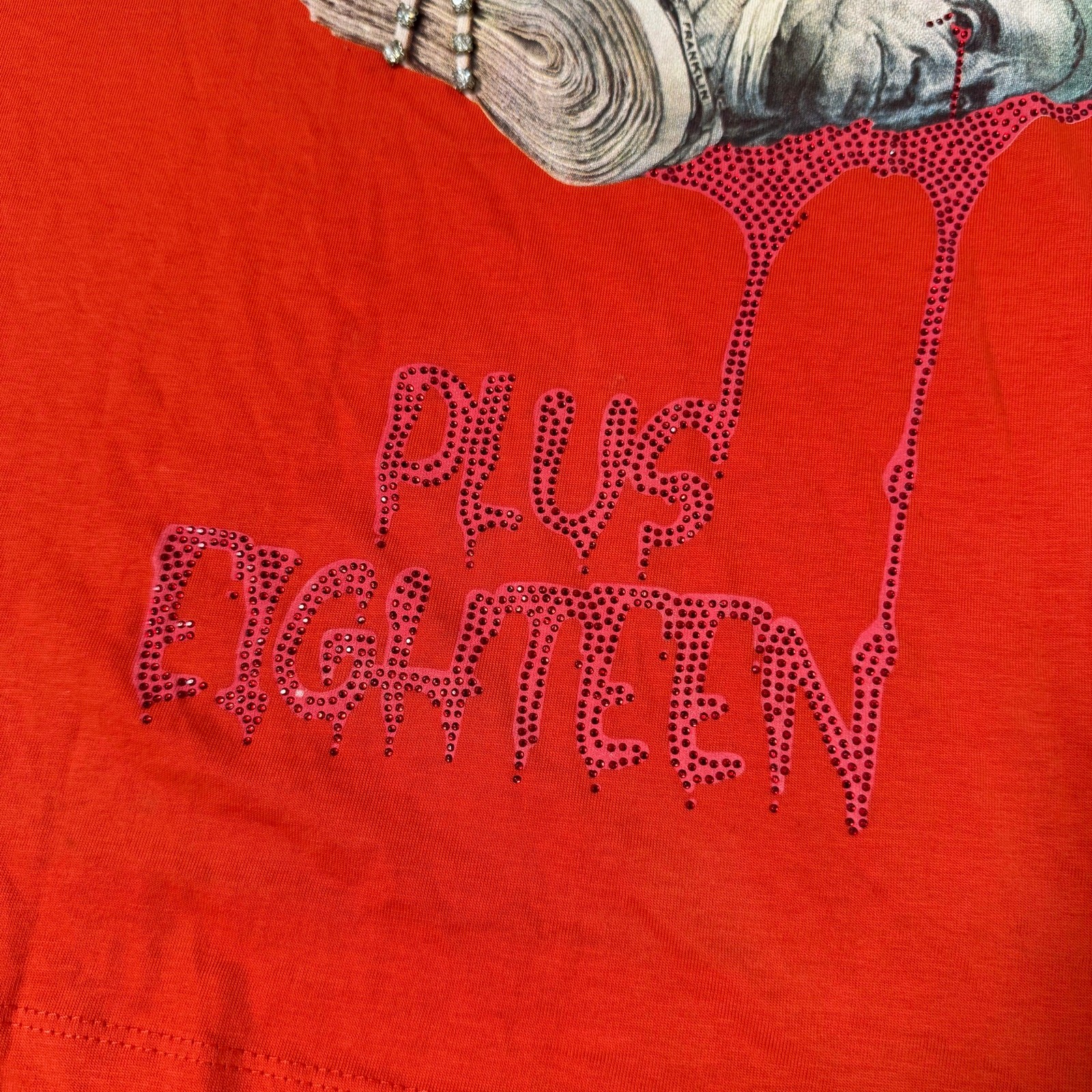 Plus Eighteen Men’s Loyal Money Graphic Beaded Accents Cotton Red T-Shirt Size M
