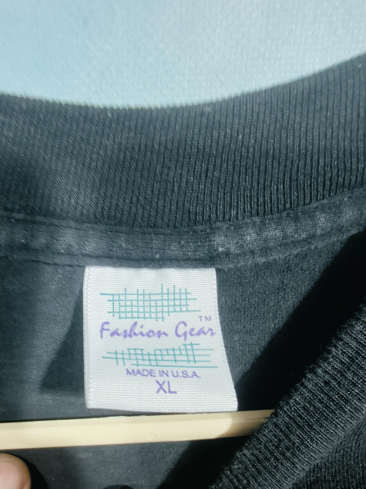Fashion Gear Shirt Mens XL Black Geometric Pleated Crew Neck Cotton Jersey
