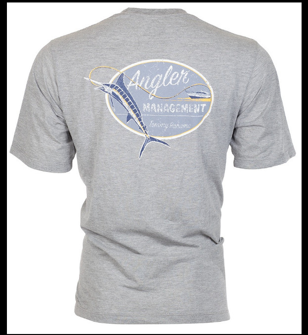 $45 TOMMY BAHAMA Heather Grey ANGLER MANAGEMENT Relaxed Fit Short Sleeve T-shirt