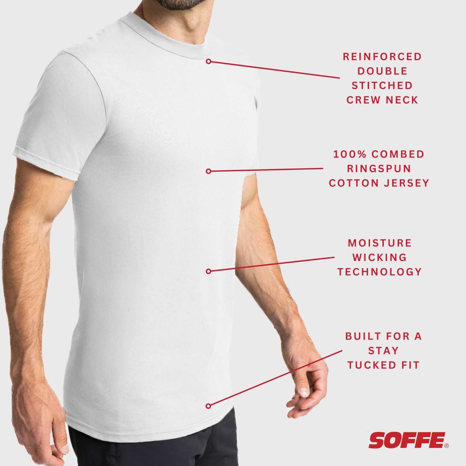 Men’s 3 Pack Cotton Military T-Shirts, White, XX-Large, Comfortable Casual Wear