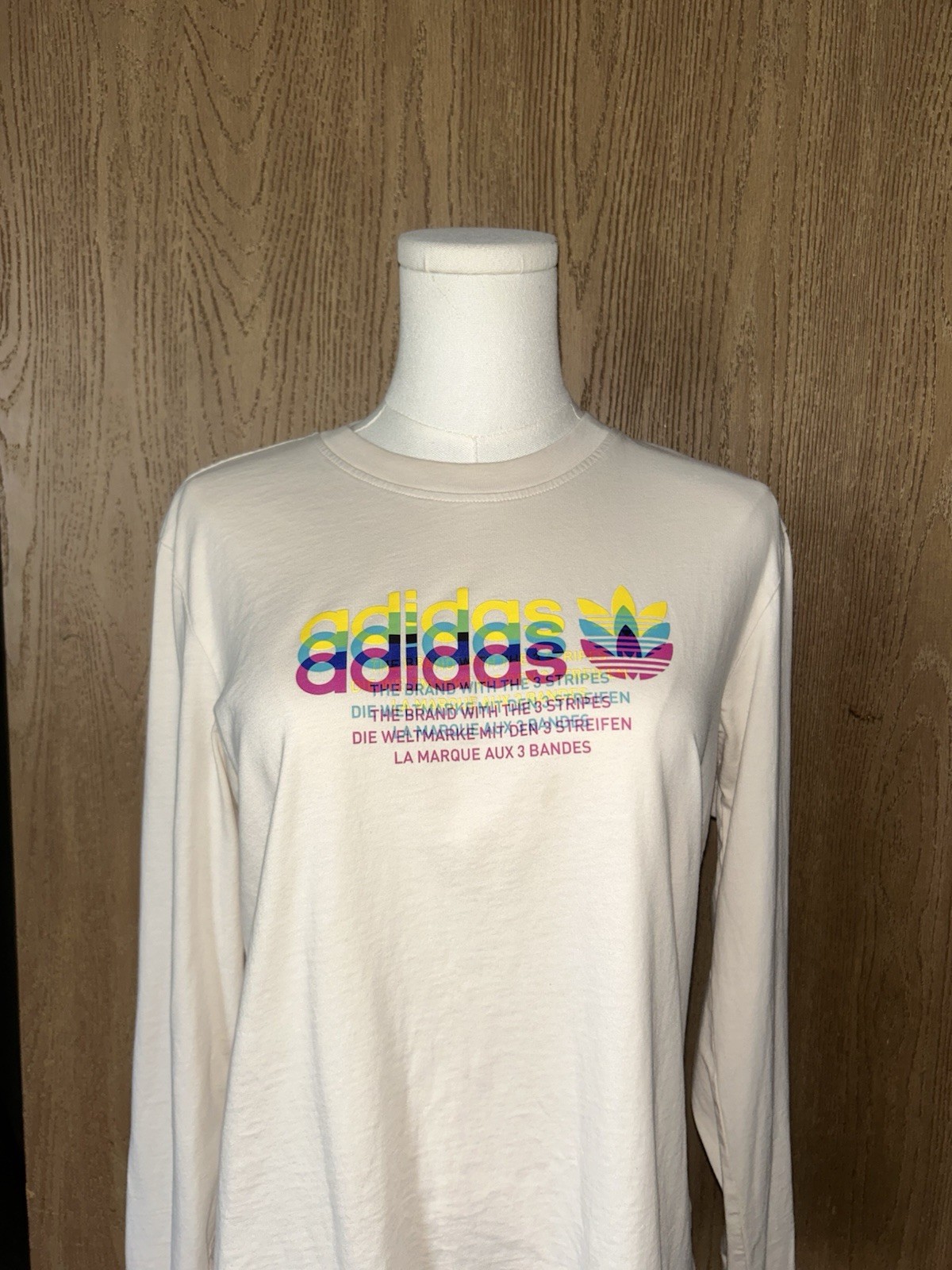 Adidas Hyperreal Long Sleeve T-Shirt Wonder White Rainbow Logo Multi-Language/S