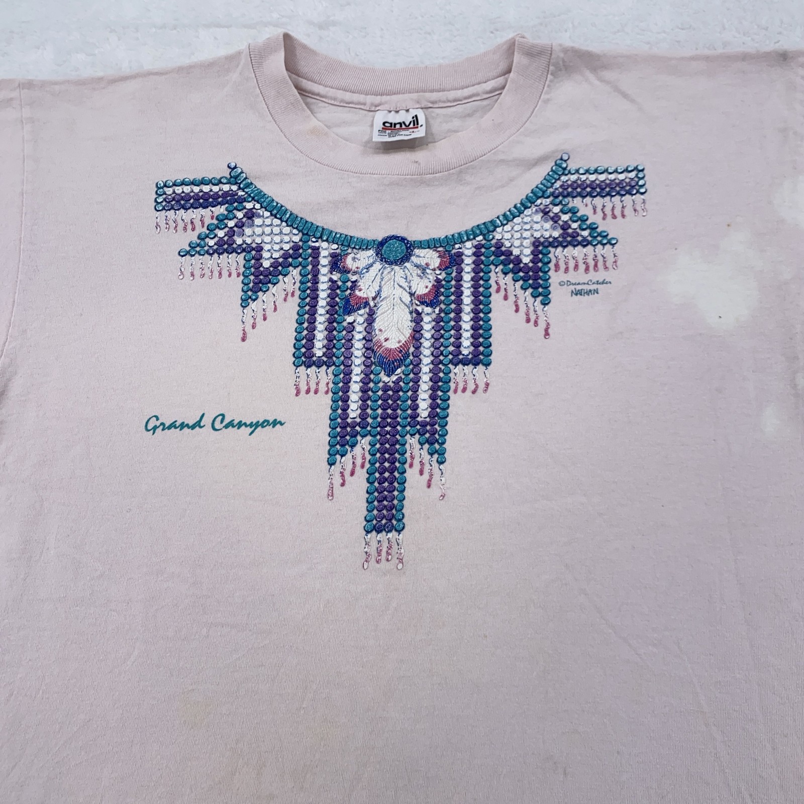 Vintage Grand Canyon Shirt Mens Large Beaded Feather Graphic Anvil USA 90s Tee