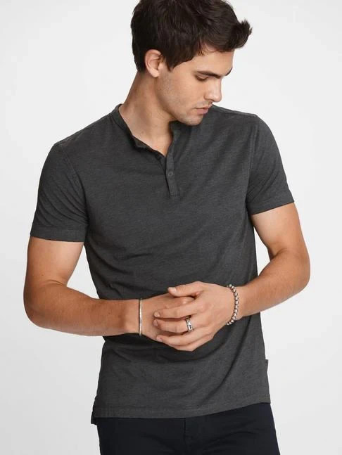 John Varvatos USA Men Charcoal Grey Heather Short Sleeve Duke Henley – NWT