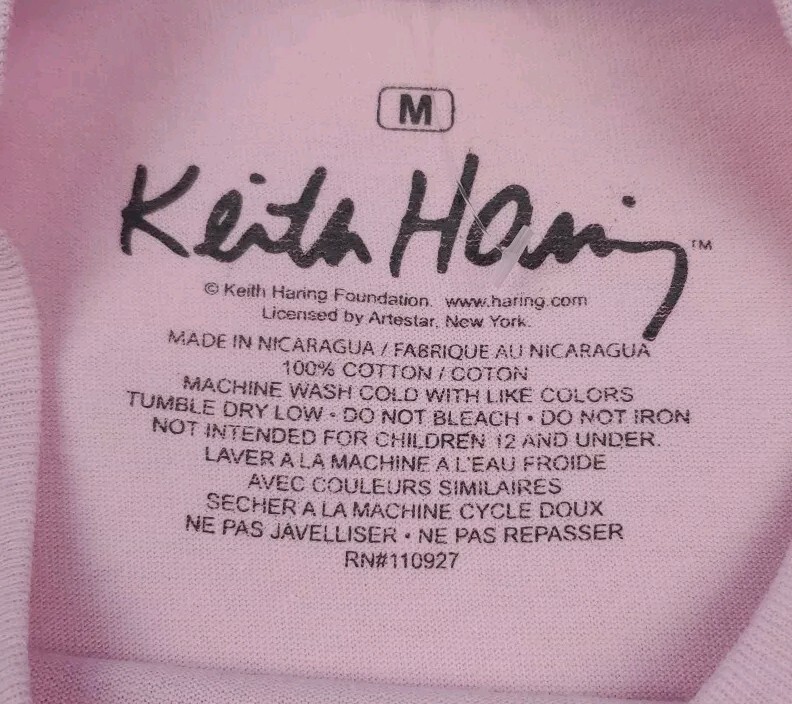 Keith Haring Art Designer T-Shirt Unisex Adult Size Medium Pink 100% Cotton New