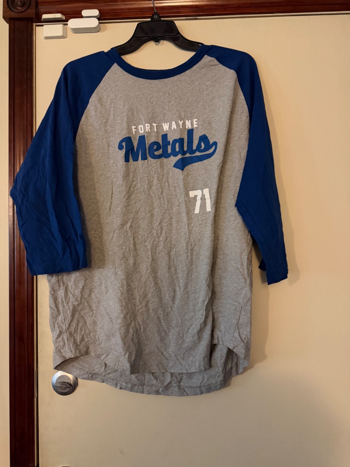 Sport-Tek Fort Wayne Metals Raglan Baseball Tee Shirt Gray Blue 2XL