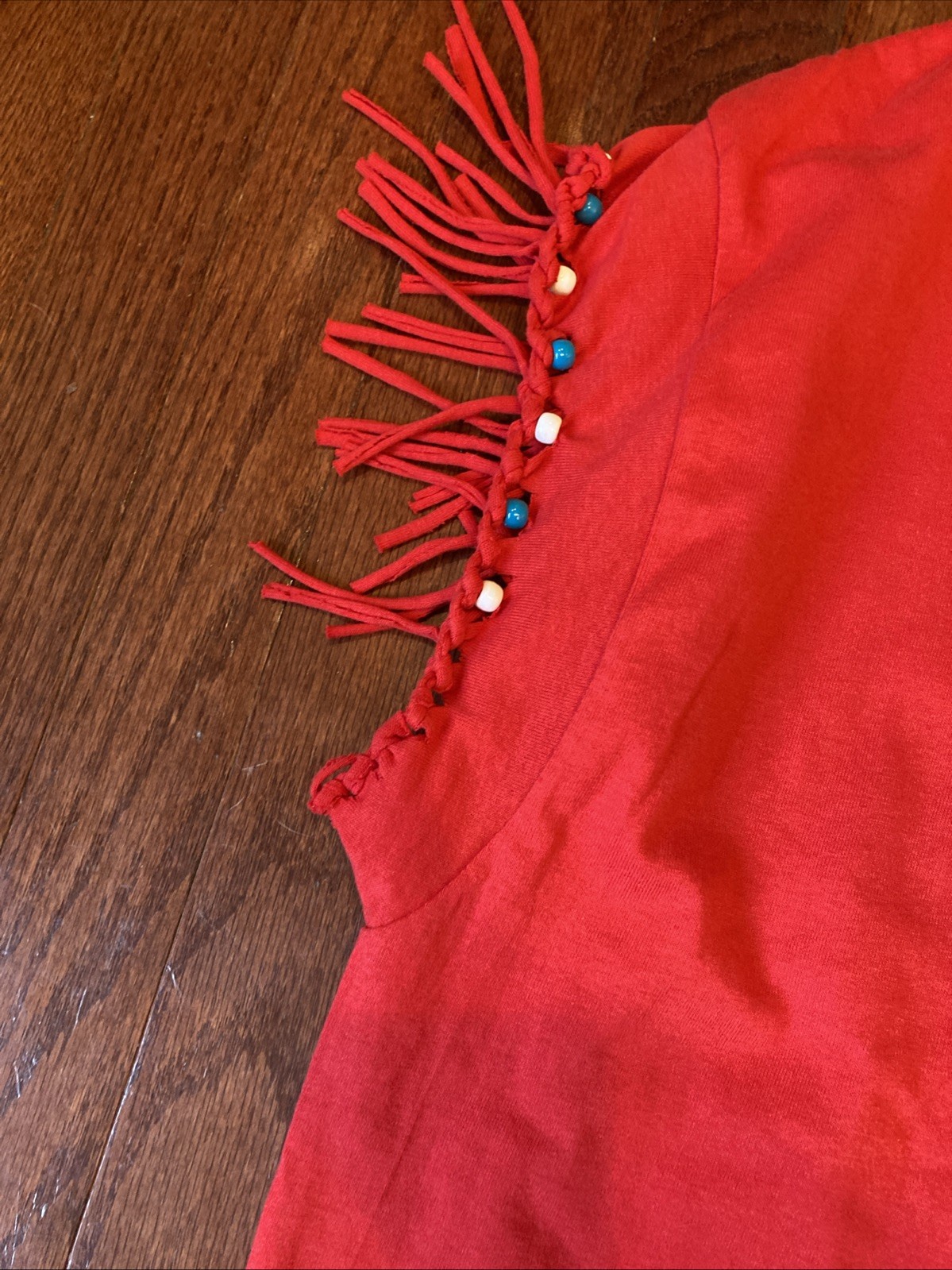 VINTAGE Native American T-Shirt XXL Red Beaded Fringe Rare Dream Catch