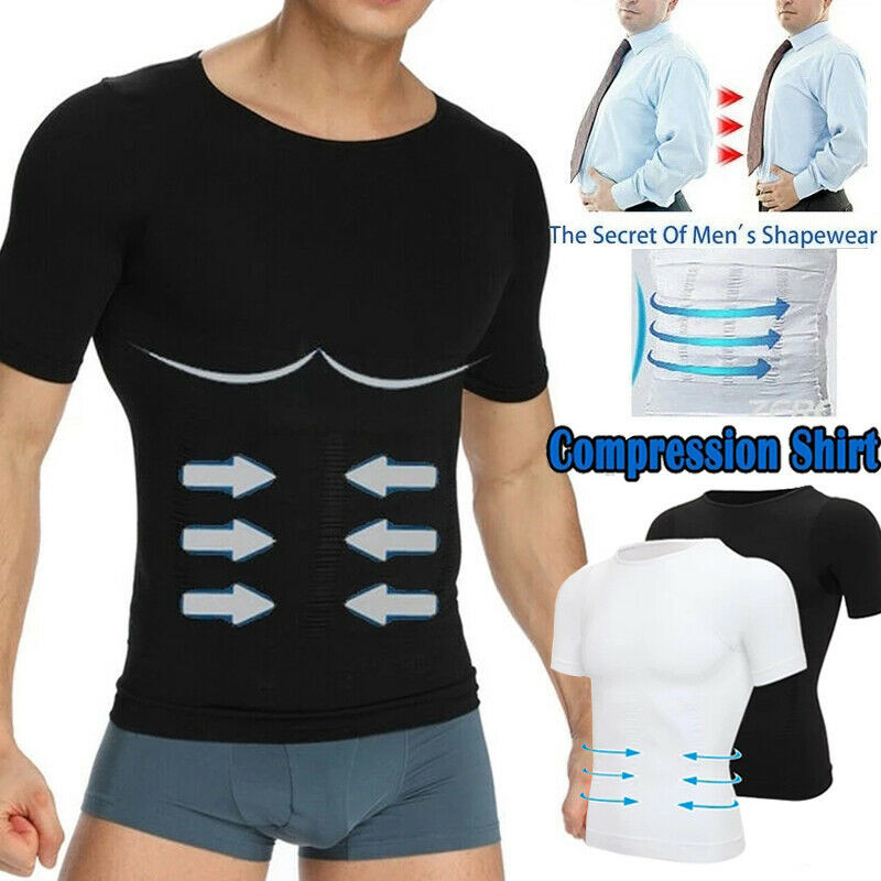 Men Crewneck Pullover T-Shirt Compression Shaper Tummy Control Slimming Tank Top