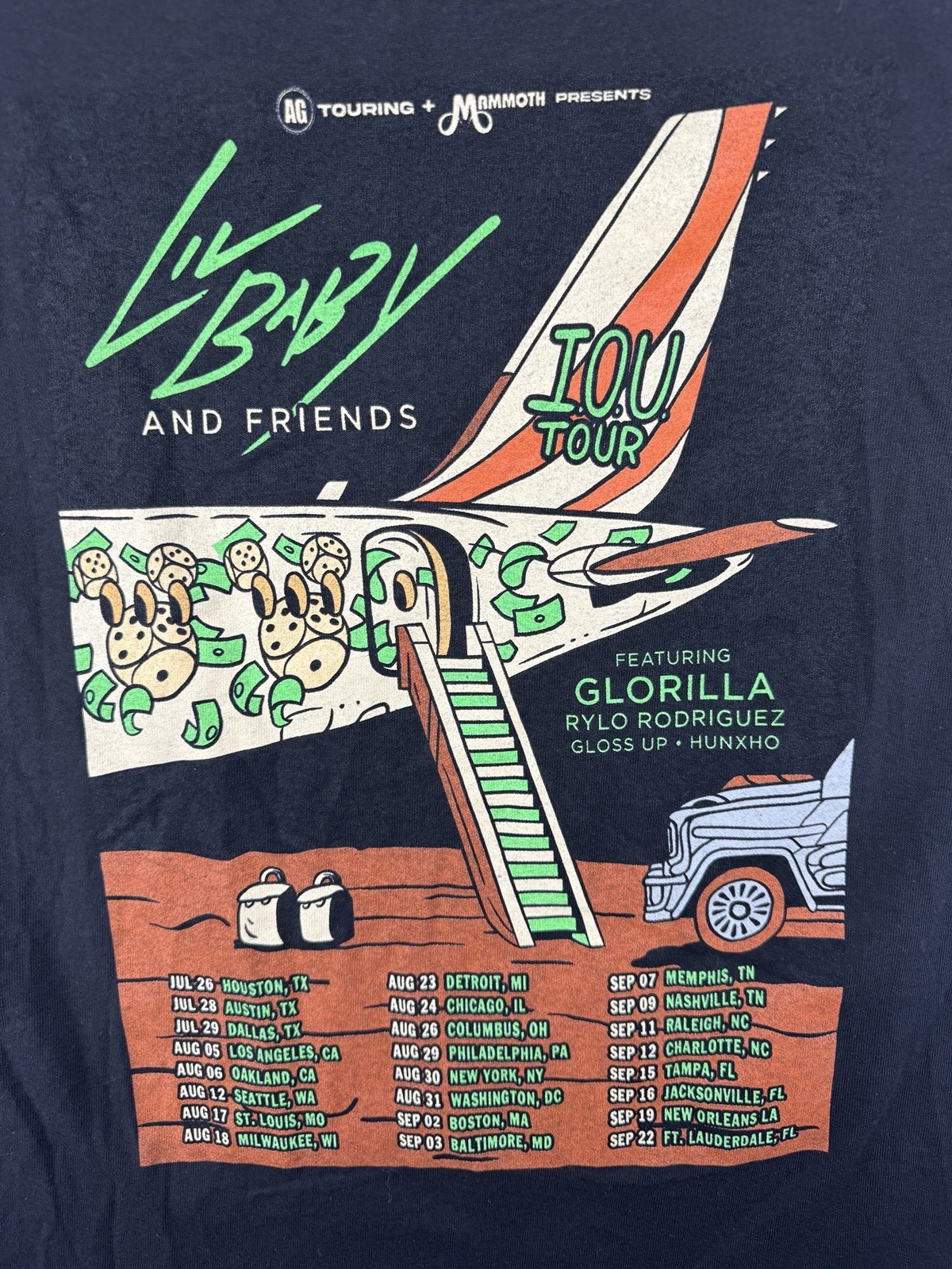 Delta Pro Weight Lil Baby & Friends IOU Tour Graphic T-Shirt Black Size L 21×29