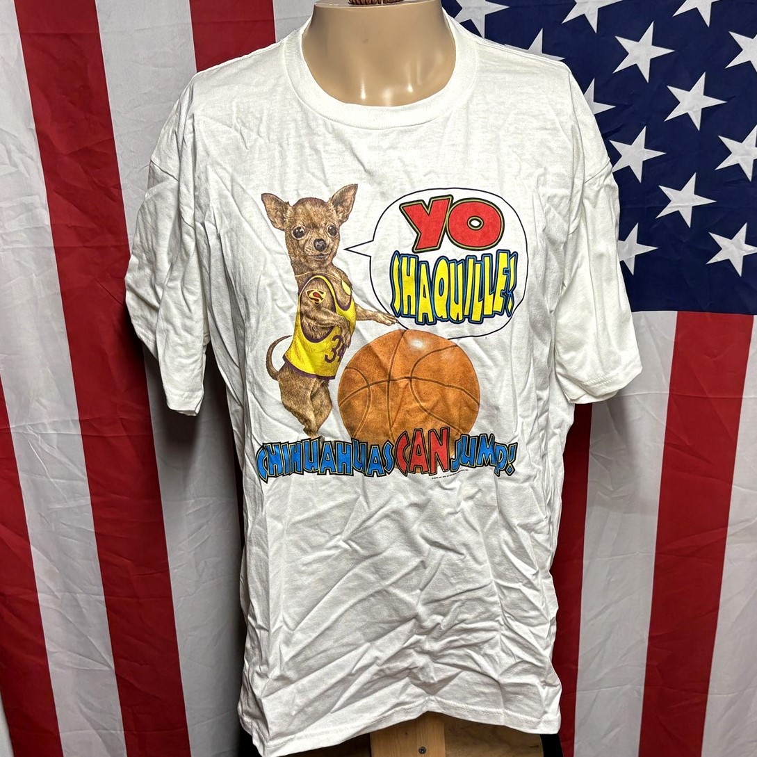 CHIHUAHUAS CAN JUMP basketball parody T shirt Yo Shaquille mash-up XL dog #34