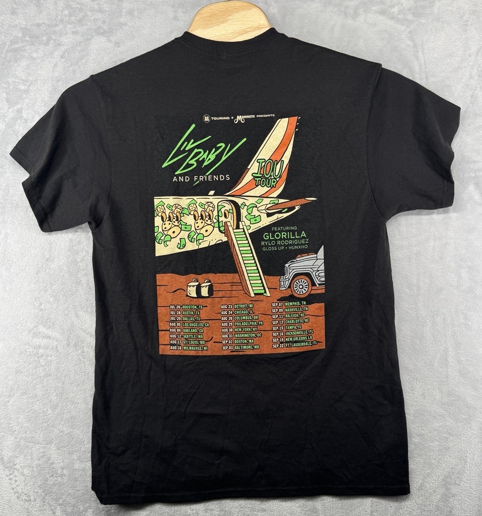 Delta Pro Weight Lil Baby & Friends IOU Tour Graphic T-Shirt Black Size L 21×29
