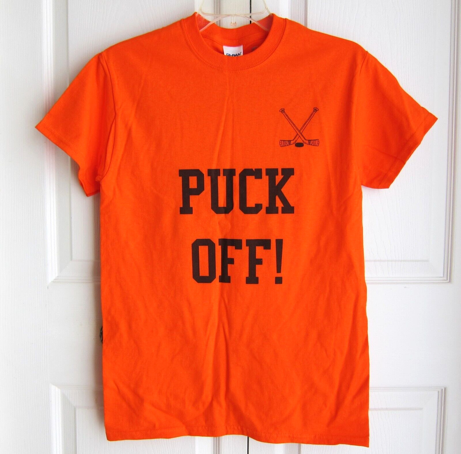 Hockey Juniors Teens PUCK OFF Orange T-Shirt 100% Cotton Size S – NEW