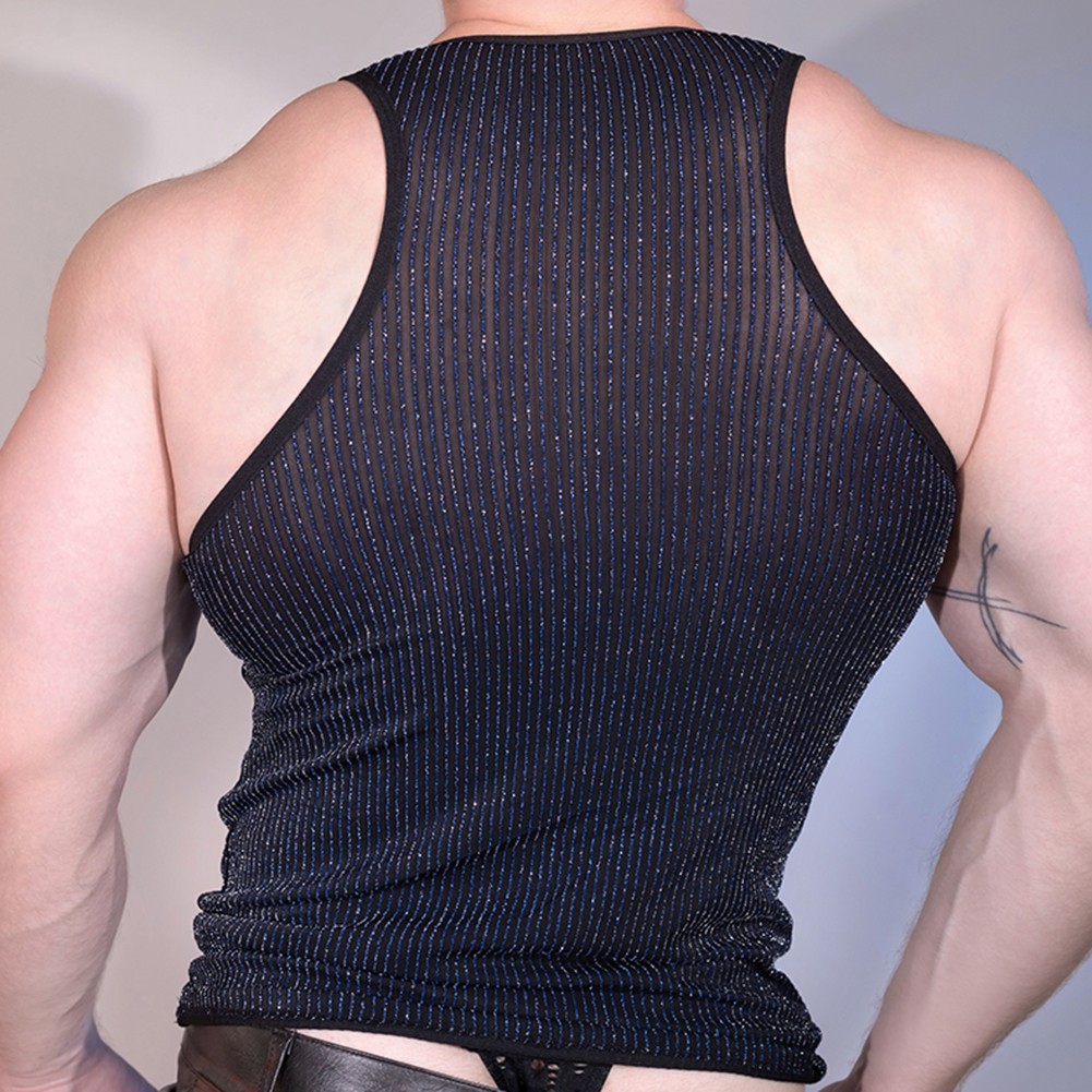 Streetwear Mesh Tank Top U Neck Shirt Stretchy Fit 80% Nylon 20% Spandex