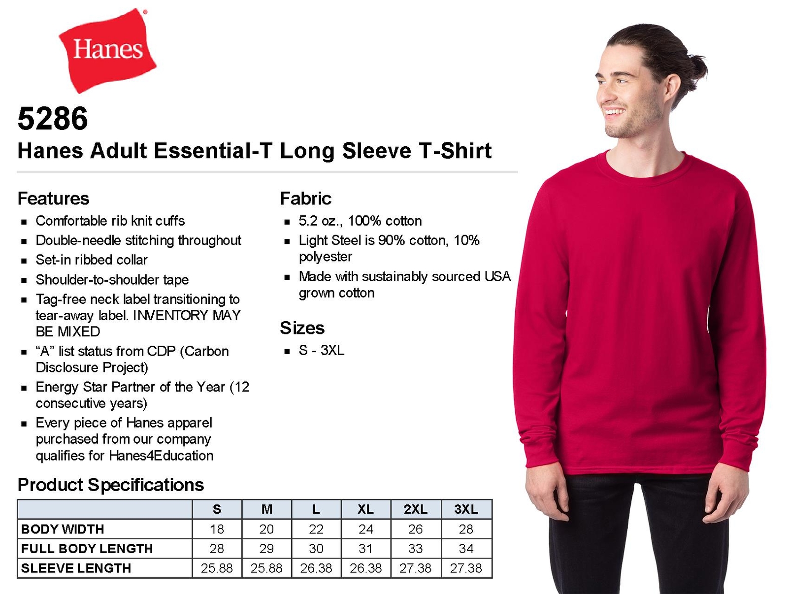 Hanes Men’s ComfortSoft Essential-T 100% Cotton Long Sleeve S-3XL T-Shirt R5286