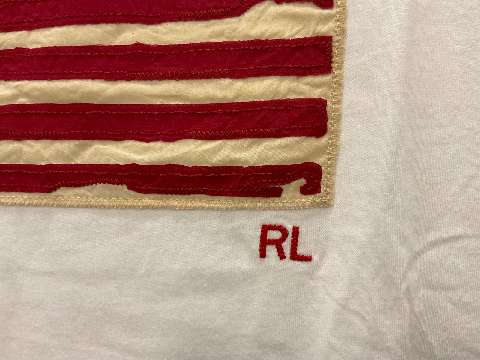 Polo Ralph Lauren White Distressed AMERICAN FLAG Appliqué Short Sleeve T Shirt