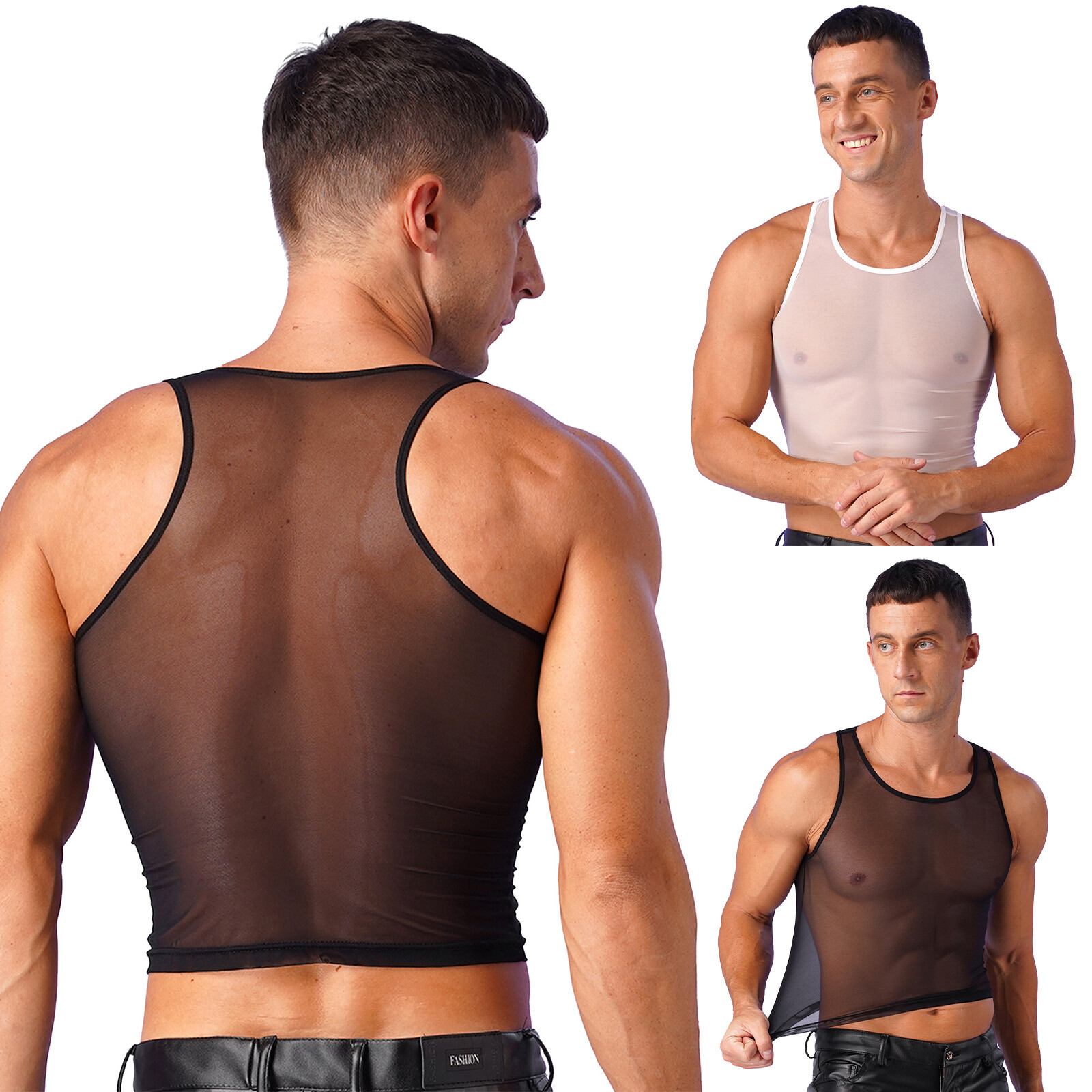 US Men Tank Tops Workout Crop Top See-Through T-shirt Muscle Blouse Mesh Vests