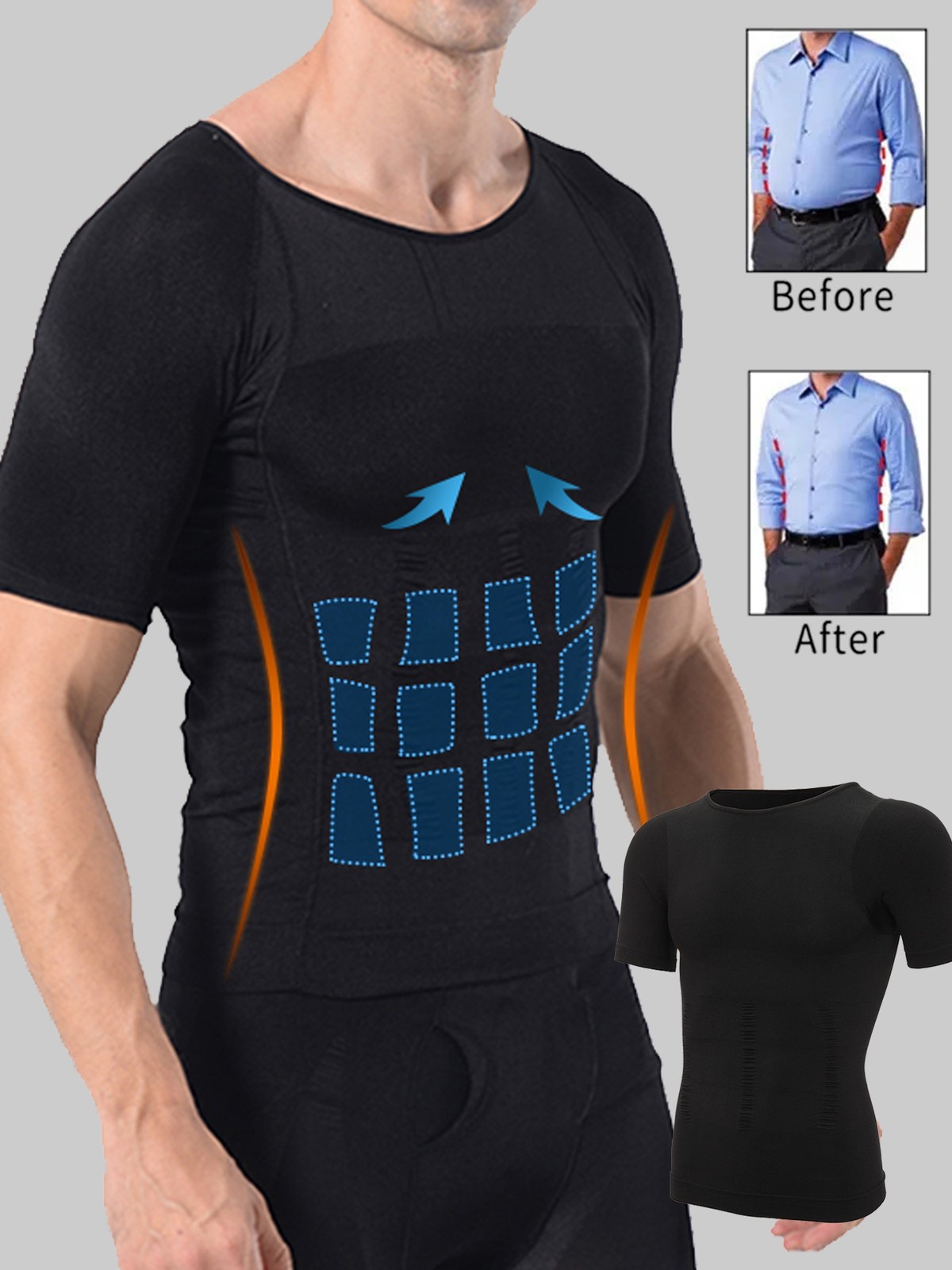 Mens Compression Shirt Posture Corrector Slimming Body Shaper Workout Vest Abs