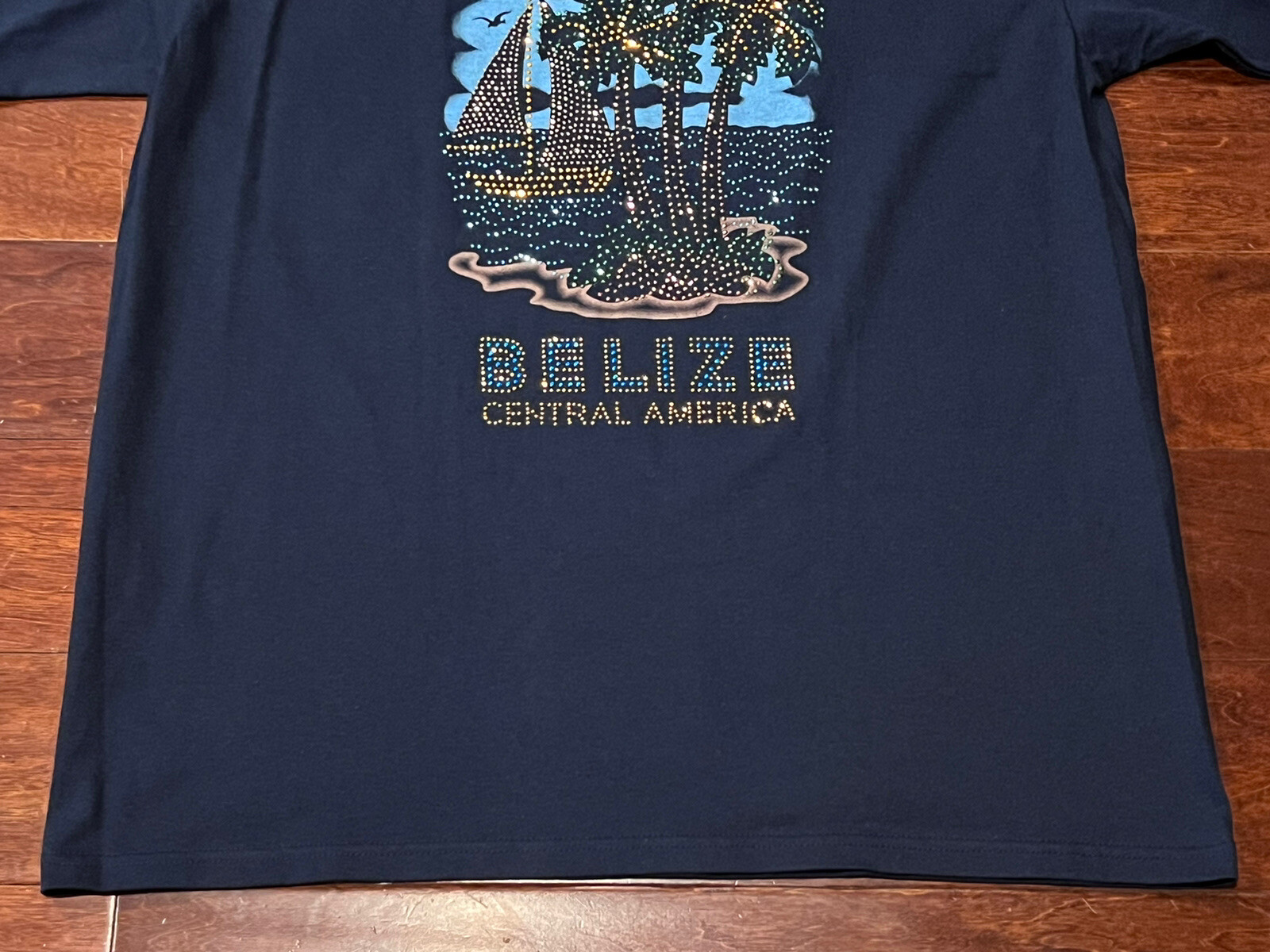 Belize Central America Blue Green Mens Women’s XL Beaded Beach T Shirt YAZBEK