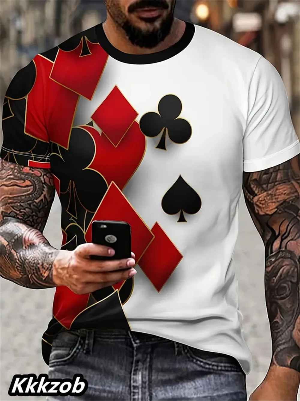 Mens Lion Print Short Sleeve Crew Neck T-Shirt Soft Breathable Casual Wear.