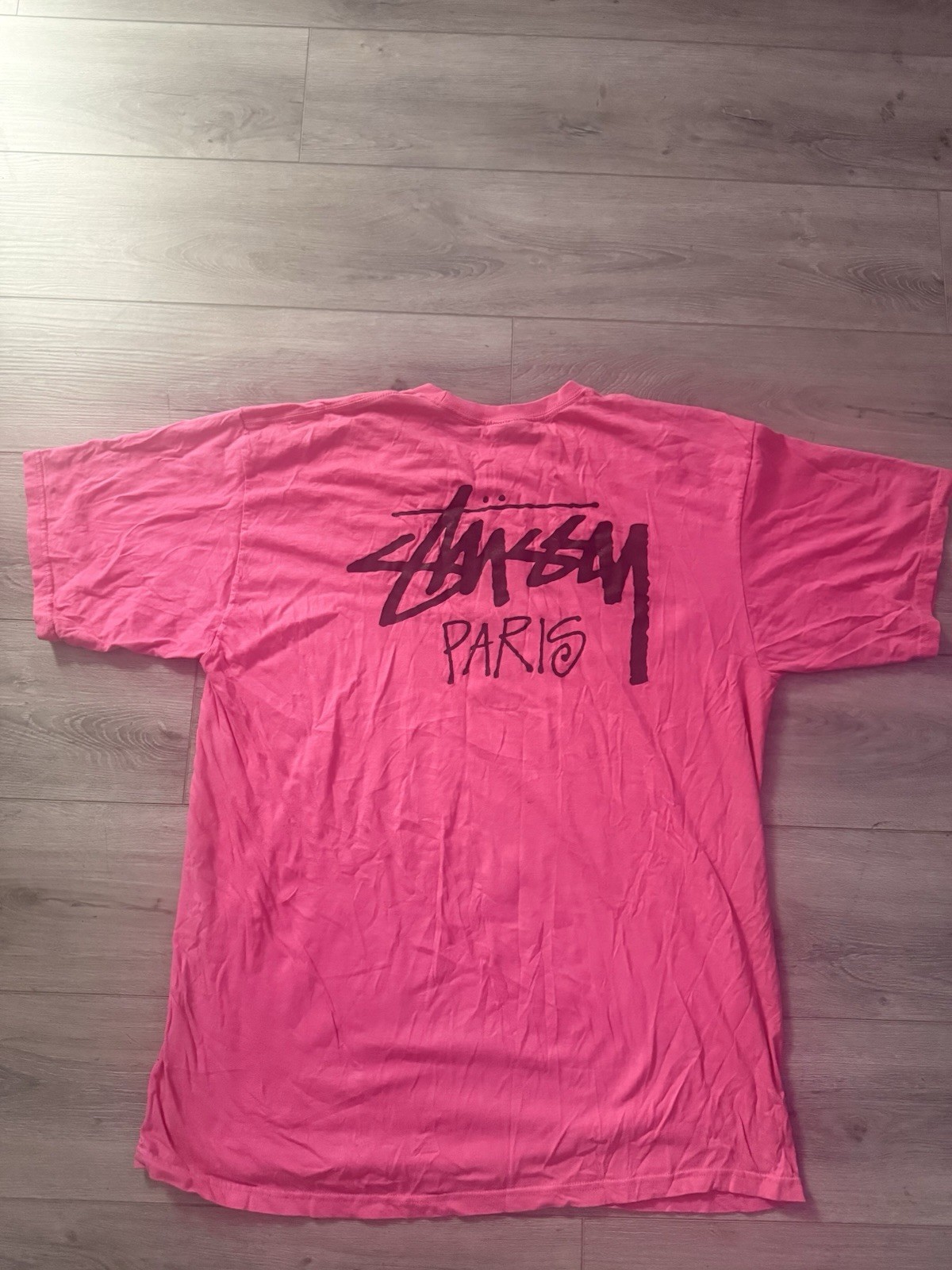 Stussy Paris Logo T-Shirt Pink XXL Big Back Graphic Streetwear