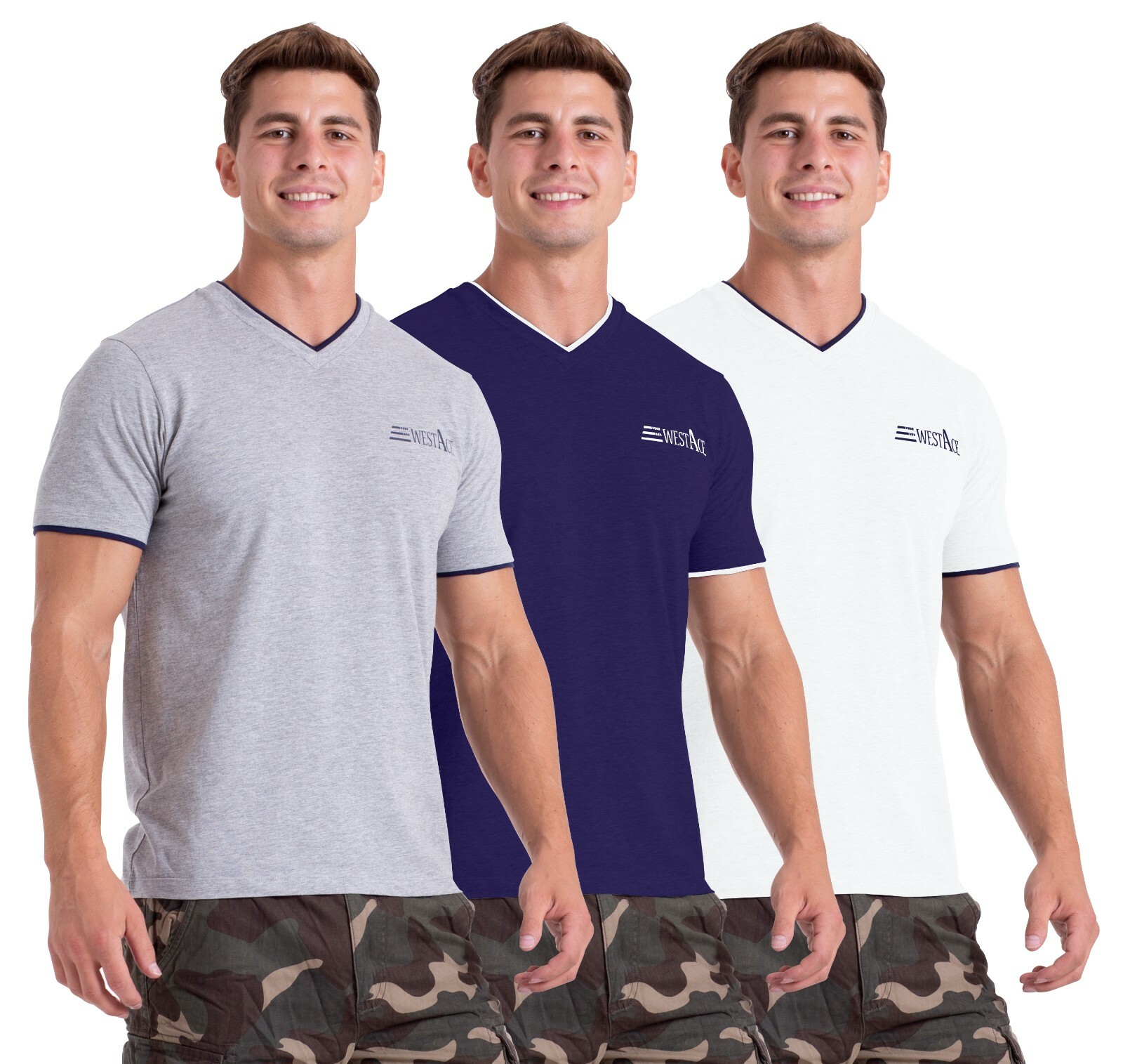 westAce MENS CASUAL V NECK T SHIRT SHORT SLEEVE SHIRTS HEAVYWEIGHT TEE