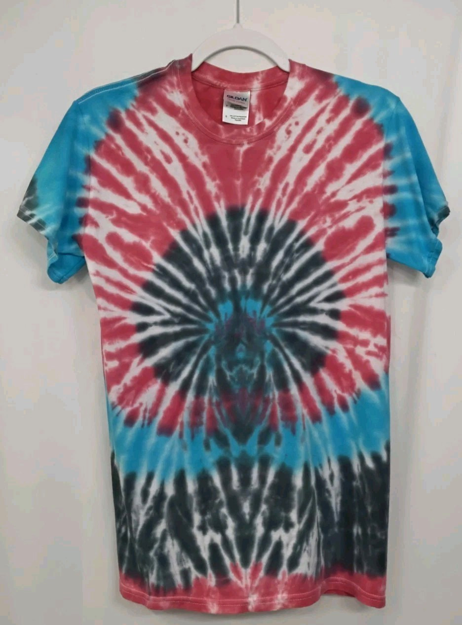 New Tie Dye Mens Small T-Shirt Red Blue Multicolor Summer Swirl Spiral