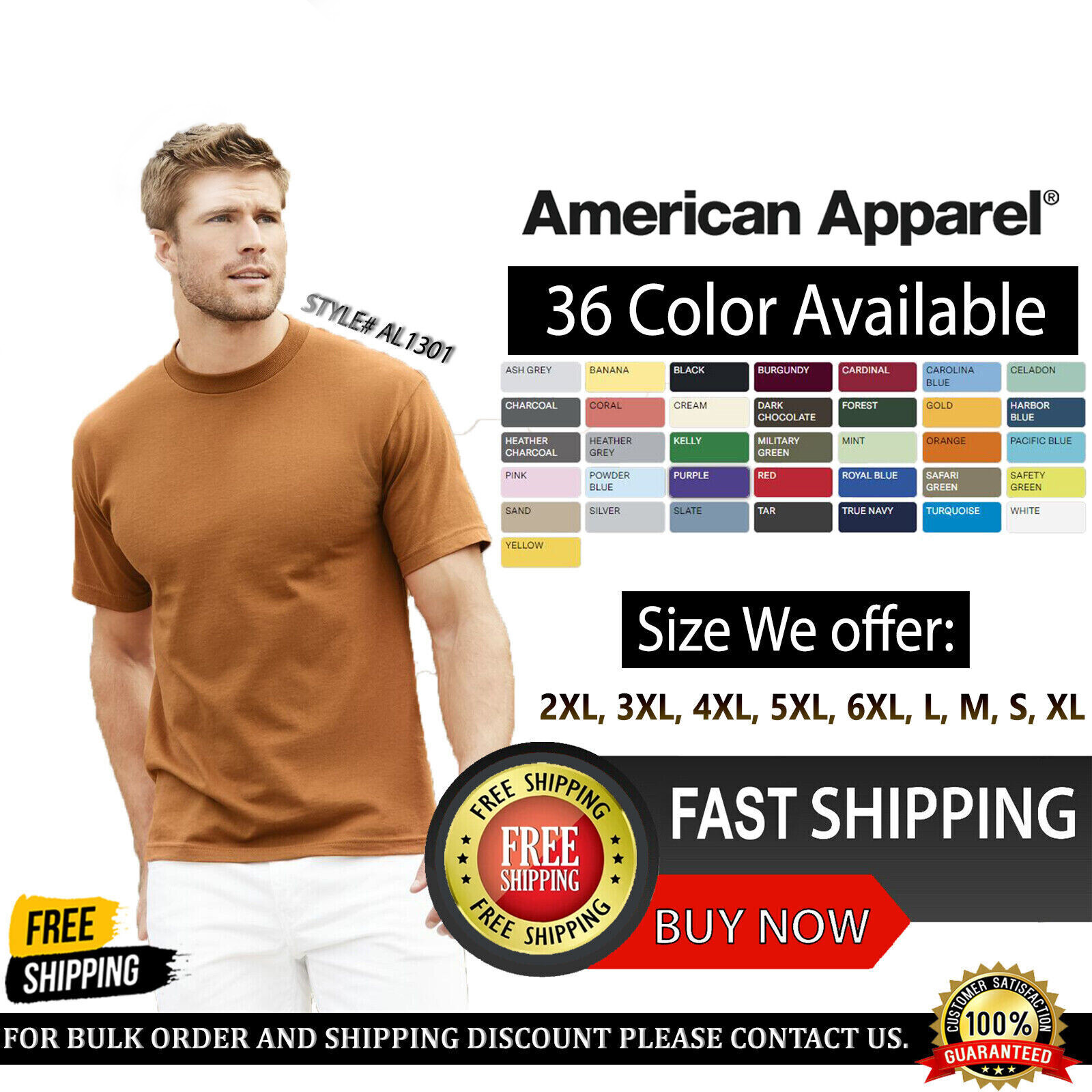 American Apparel AL1301 Unisex Heavyweight Cotton T-Shirt