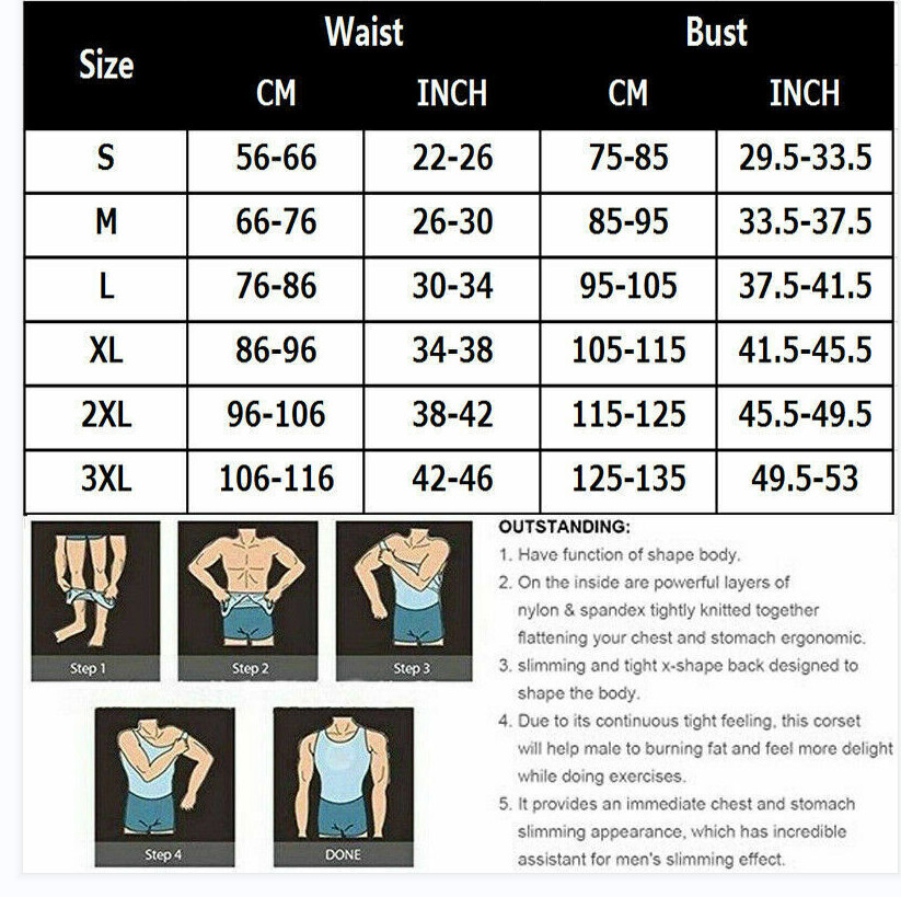 Men 3 Pack Body Shaper Slimming Tummy Vest Compression Shirts Tank Top Shapewear