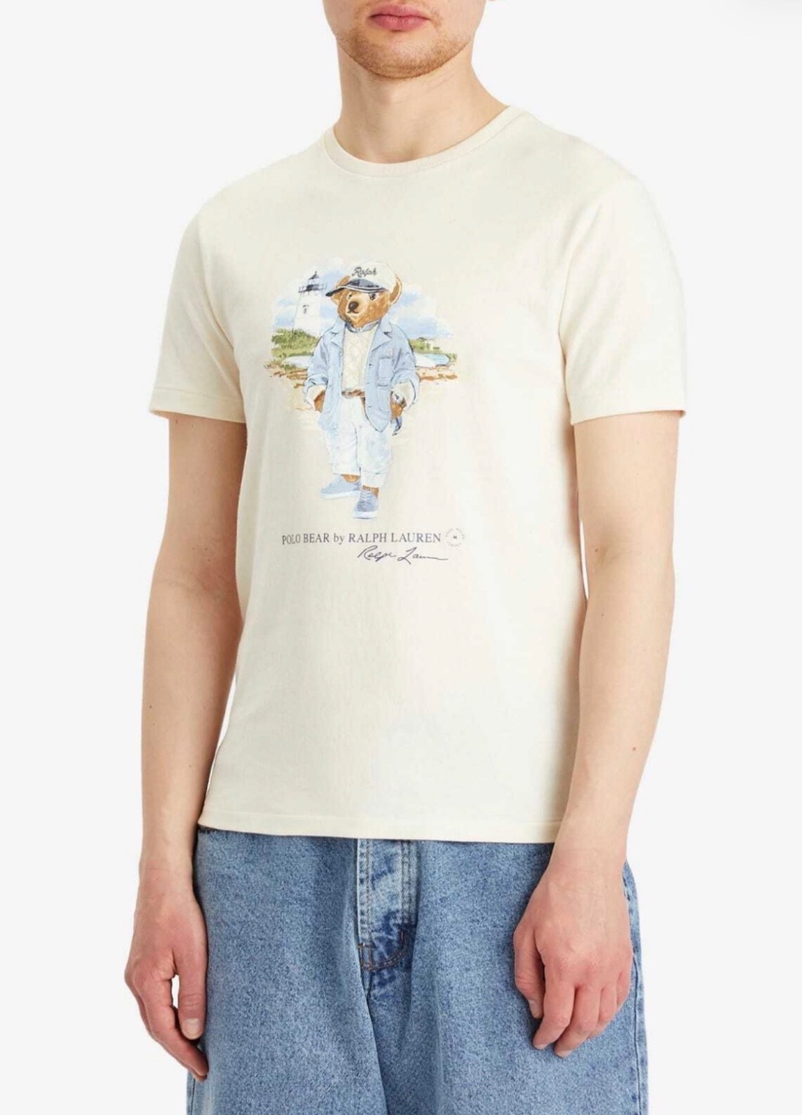 NWT Polo Ralph Lauren Tan LIGHTHOUSE COASTAL BEAR Slim Fit Short Sleeve T Shirt